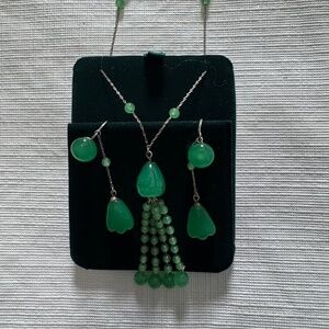 Jade vintage jewelry set silver tone